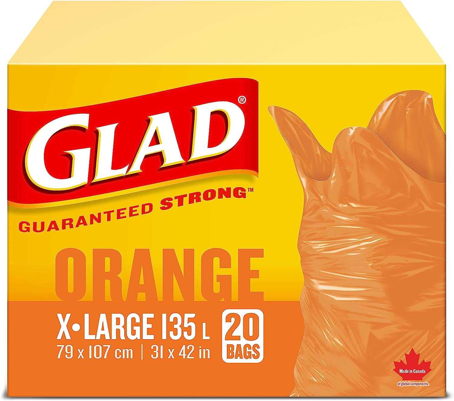 Glad Orange Garbage Bags Extra Large 135 Litres 20 Trash Bags