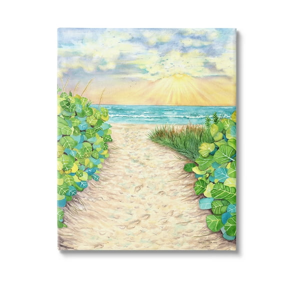 Stupell Industries Lush Beach Botanicals Landscape Painting Gallery Wrapped Canvas Art Print Wall Art, 16 x 20