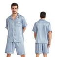 thumbnail image 4 of Fjuchai Men's 2Pcs Silk Pajama Pjs Set Lounge Sets Short Sleeve T-Shirts and Shorts Set Loungewear Sweatsuit with Pockets S-XL, 4 of 8