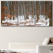 PixonSign Canvas Print Wall Art Cracked Paint Texture Snow on Forest Floor Nature Wilderness Illustrations Modern Art Rustic Landscape Relax/Calm Warm for Living Room, Bedroom, Office - 16"x24"x3