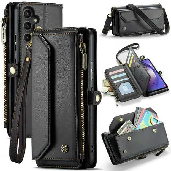 Crossbody for Samsung Galaxy A54 5G Case Wallet【RFID Blocking】with 10-Card Holder Zipper Bills Slot, Soft PU Leather Magnetic Shoulder Wrist Strap for Samsung Galaxy A54 5G Wallet Case Women