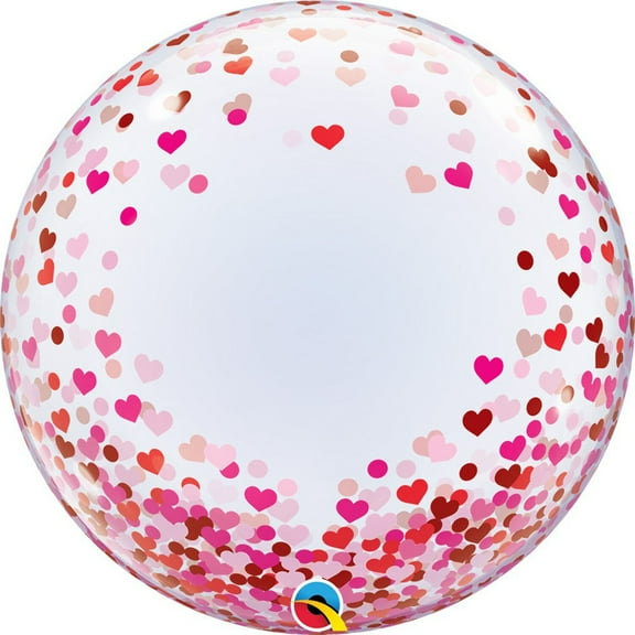 24 inch Deco Bubble - Red & Pink Confetti Hearts Qualatex Bubble Balloon - Party Supplies Decorations