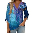 thumbnail image 6 of Warop 3/4 Length Sleeve Womens Tops Casual Floral Graphic V-Neck Basic Tees Pullover, 6 of 7