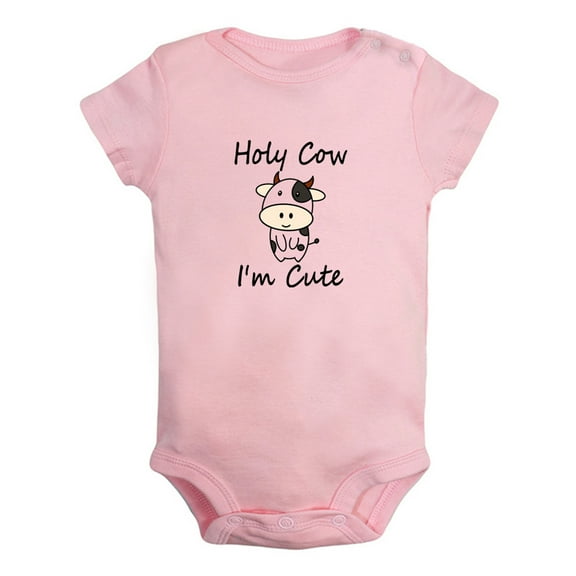 Holy Cow I'm Cute Funny Rompers For Babies, Newborn Baby Unisex Bodysuits, Infant Jumpsuits, Toddler 0-24 Months Kids One-Piece Oufits (Pink, 6-12 Months)