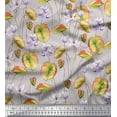 thumbnail image 1 of Soimoi Gray Georgette Viscose Fabric Leaves & Purple Floral Print Fabric by Yard 42 Inch Wide, 1 of 1
