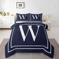 thumbnail image 2 of Erosebridal Initial W Letter Comforter Sets Full Size, Navy Down Comforter, Chic Monogrammed Reversible Duvet Insert, Ultra Soft Bedroom Decoration, 3-Piece, 2 of 8