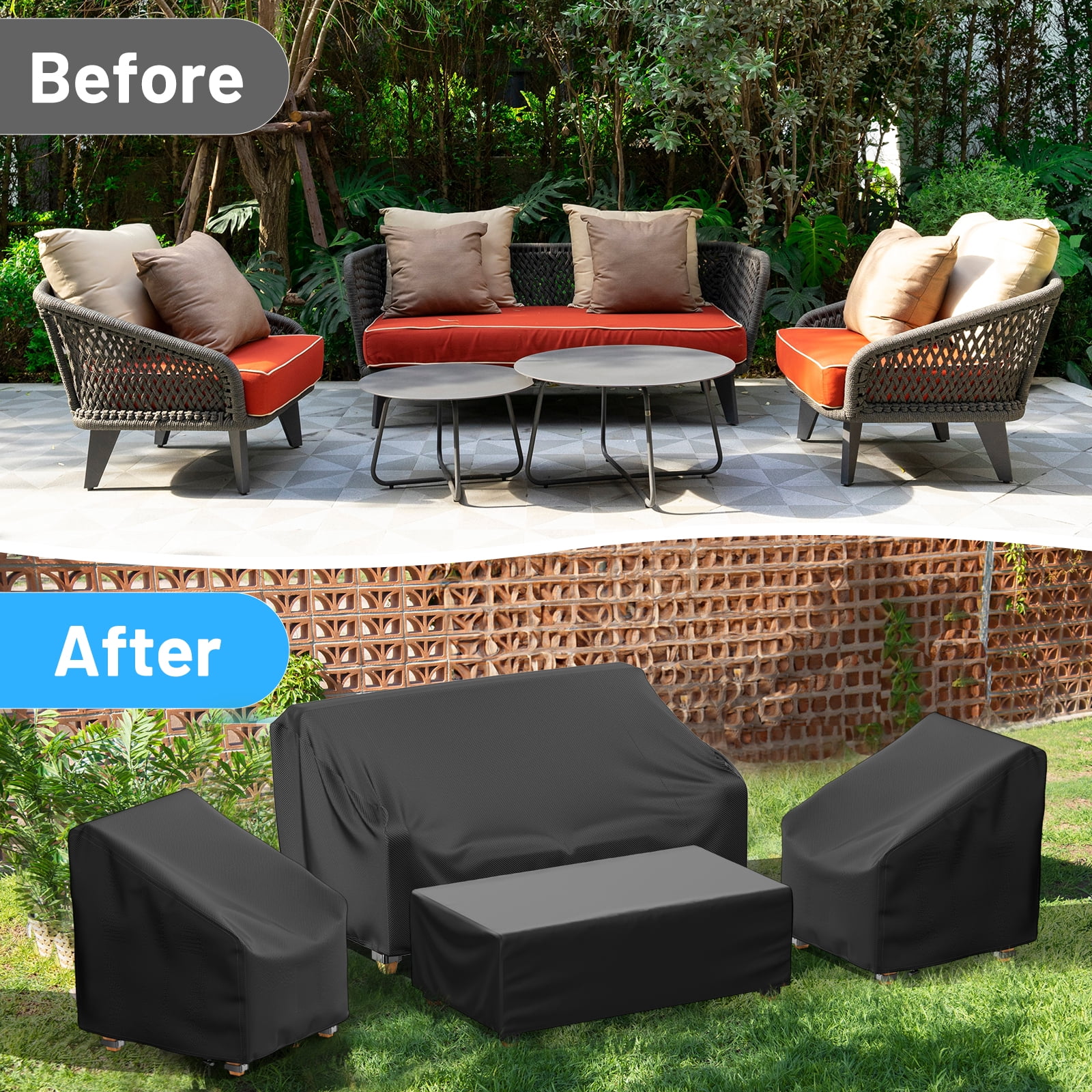 4 Pcs Patio Furniture Covers Waterproof, 420D Heavy Duty Tear-Resistant Outdoor Furniture Cover with Windproof Buckles & Adjustable Drawstring