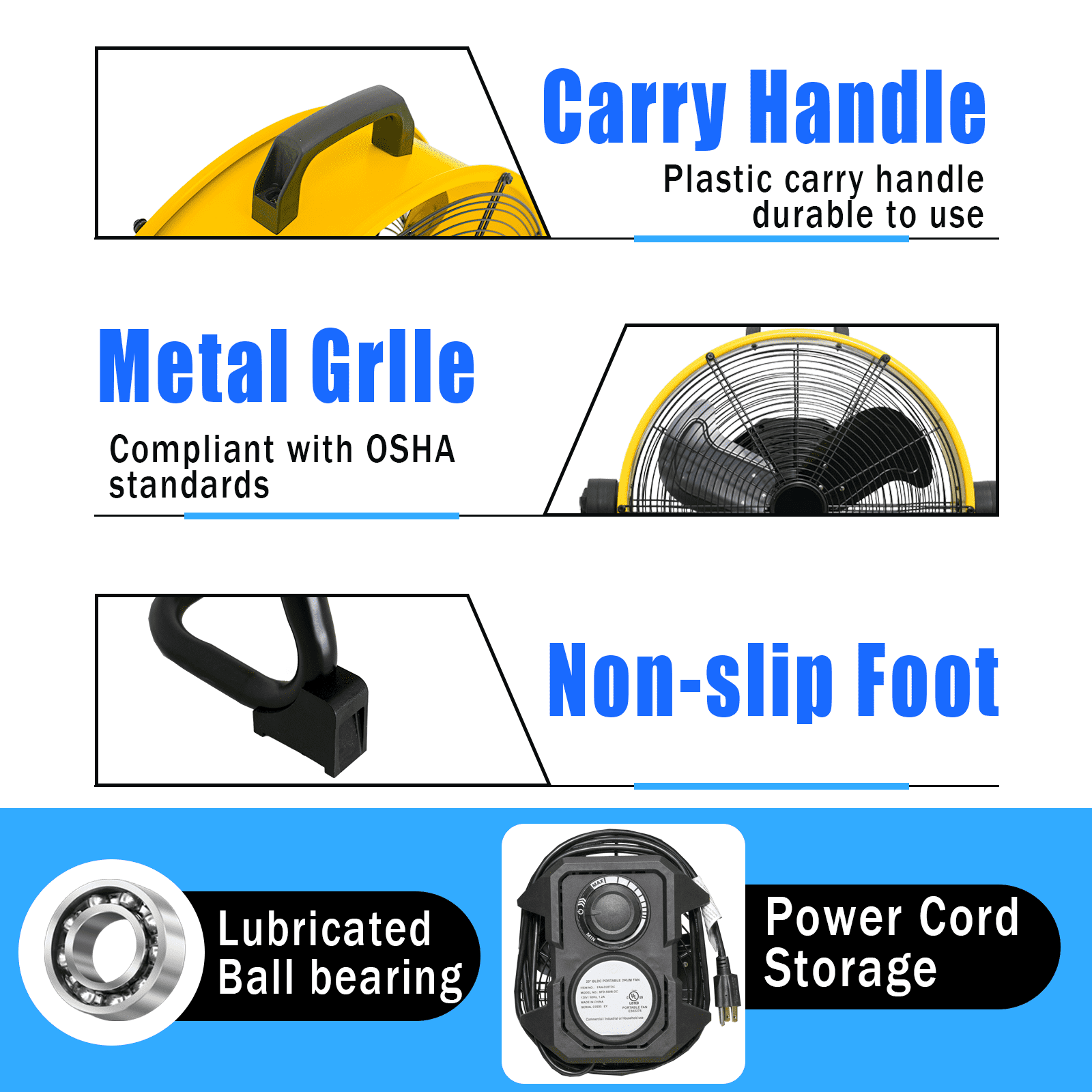 20 Inches 6000 CFM Heavy Duty High Velocity Barrel Floor Drum Fan with DC Brushless Motor, Stepless Speed Adjustment for Workshop, Garage, Commercial or Industrial, UL Safety Listed