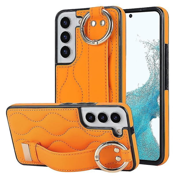 Funda de PU con anillo de cobertura total antideslizante para Samsung Galaxy S22 con pulsera