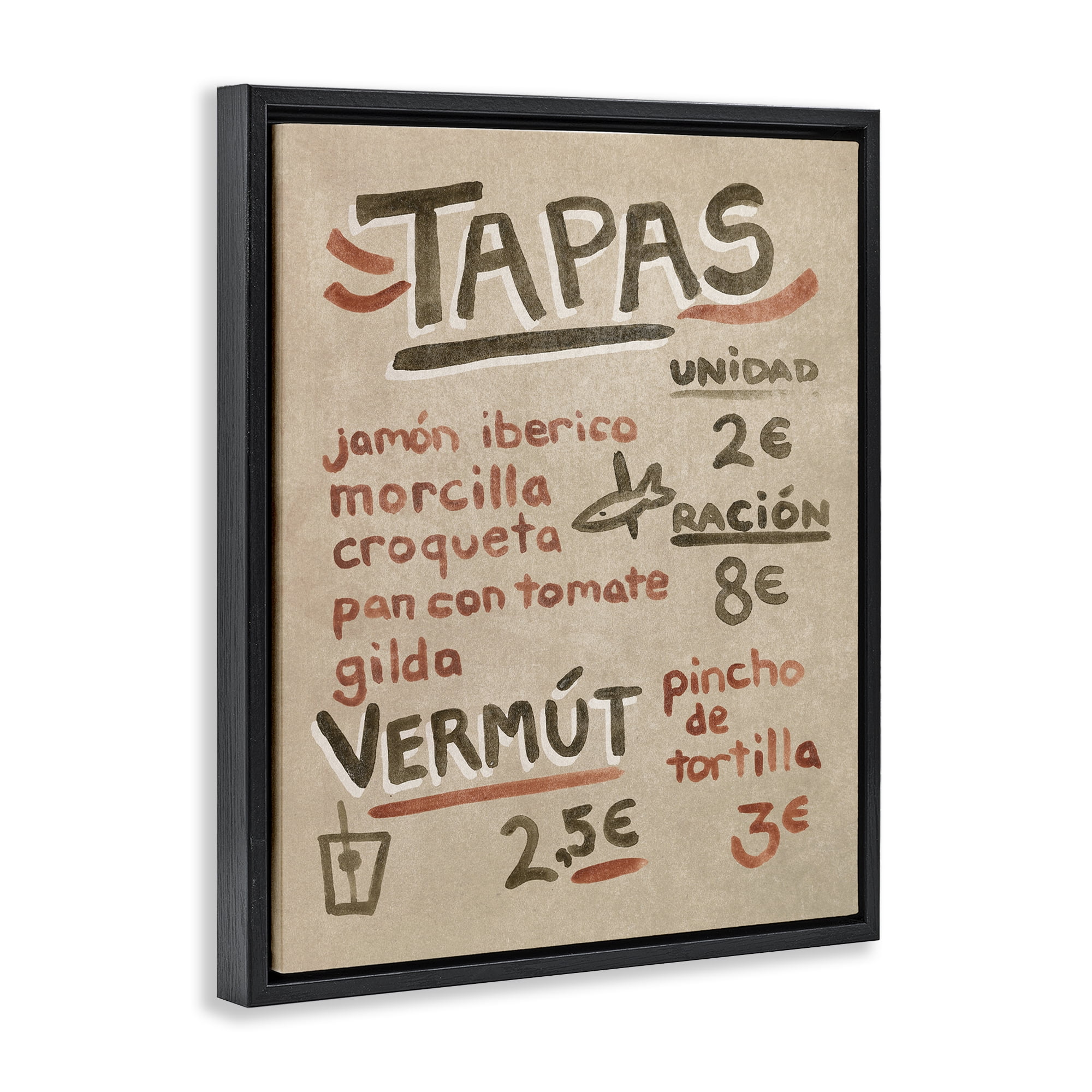 Stupell Industries Spanish Tapas Menu Food & Beverage Painting Black Floater Framed Canvas Art Print Wall Art, 25 x 31