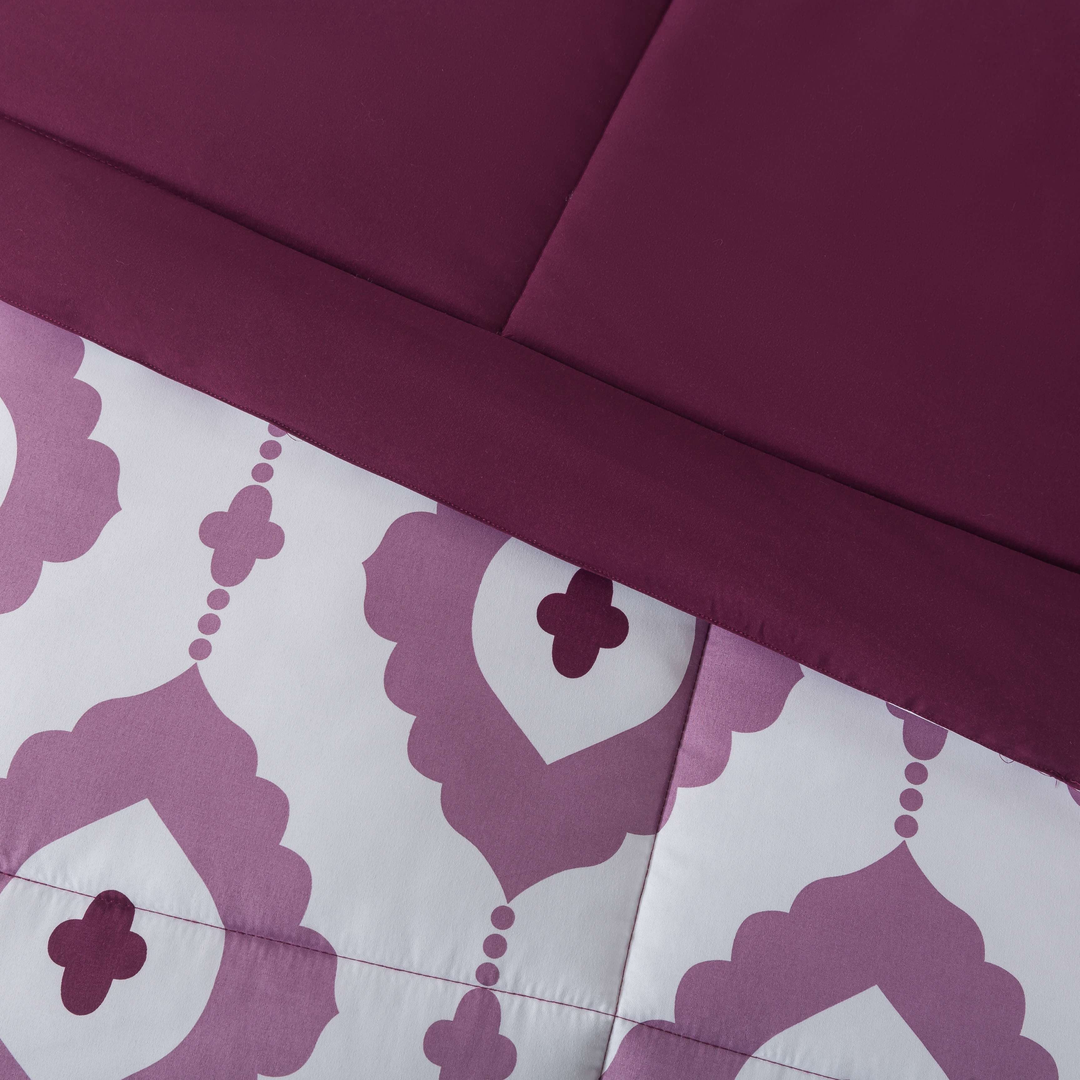 Mainstays All in One Reversible Comforter and Sheet set- 5 Piece, Twin, Purple Geo