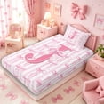 thumbnail image 5 of Meiyoeat Sweet Bow Letter J Twin Sheet Sets 3pcs for Girls Youth, Lovely Stripe Bedding, Light Pink White, 5 of 6