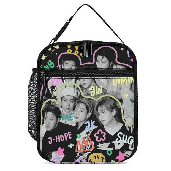 Kpop BTS Lunch Bag, Insulated Lunch Bag for Women Men Lunch Box Container Bag Reusable Lunch Tote Bag for Office, Work, Beach, Travel, Picnic