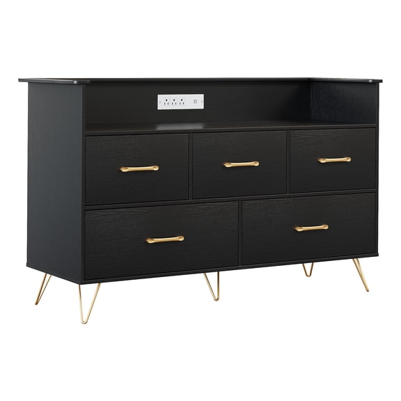 ExpanseEcho Black 5-Drawer Dresser for Bedroom, Organized Storage Cabinet