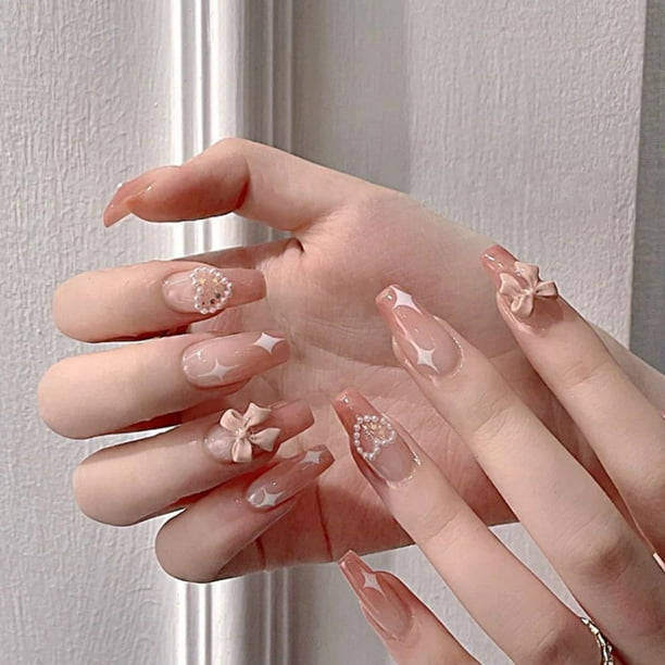 24 uds uñas postizas de Navidad Tan Jianjun largas francesas portátiles ataúd Prensa de Ballet en uñas con Diseño puntas de manicura arte de uñas unisex