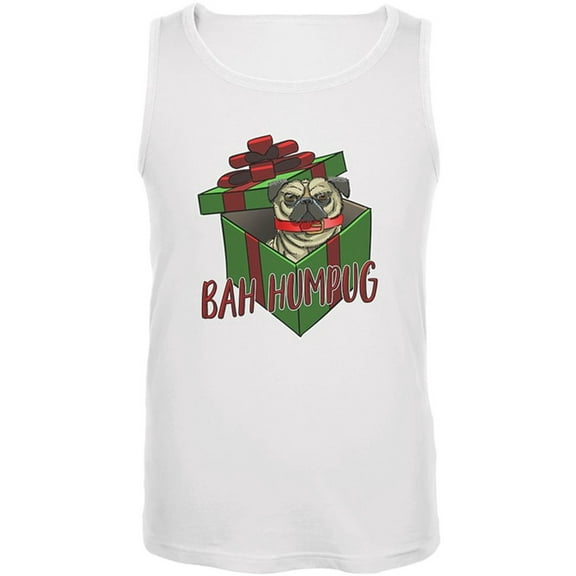 Christmas Bah Humpug Grumpy Scrooge Pug Gift Mens Tank Top White MD