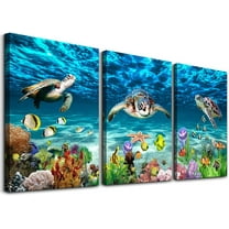 Canvas Wall Art for Living Room family Wall decor for Bedroom Bathroom Wall Decoration blue Ocean Sea Turtle Paintings Modern shark Pictures Artwork office Ready to Hang 12" x 16" 3 Piece