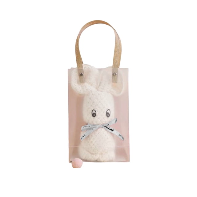 Toallita Toalla de mano plegable de conejito de forro polar beige coral con bolsa de regalo de PVC para niños (1 unidad) JASKFLY