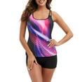 thumbnail image 3 of Jacenvly Plus Size Swimsuits for Women 2Pcs Swimdress Two-Piece Swimwear with Tankini Top Bathing Suits Purple, 3 of 9