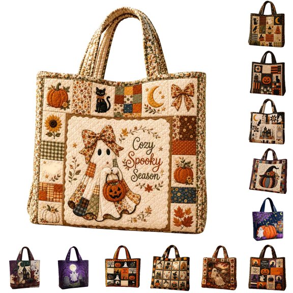cbzote Halloween Tote Bag Quilted Horizontal Storage Textile Organization Autumn Party Supplies Seasonal Decorative Collectible