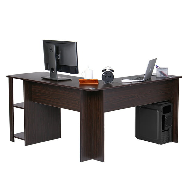L Shaped Desk W Bookshelves 2 Layer Side Storage Office Workstation Laptop Wooden Table Computer Desk Walmart Com Walmart Com