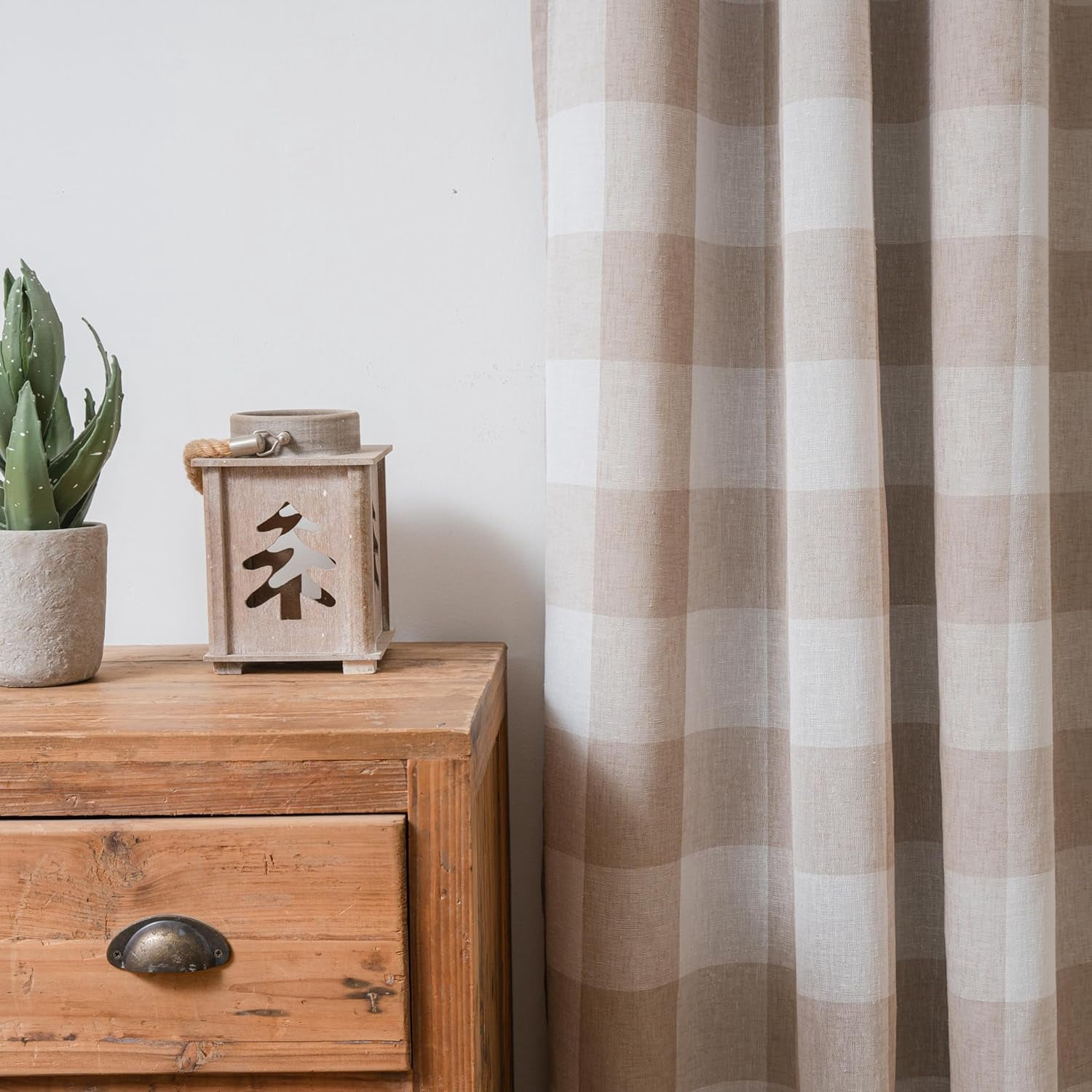 DriftAway Buffalo Check Woven Plaid Pattern Lined Blackout Thermal Insulated Window Curtain Grommet, 2 Panels, 52" x 96", Taupe