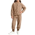 thumbnail image 3 of Acaics Girls' 2 Piece Fleece Tracksuit Set: Stand Collar Button Up Long Sleeve Jogger Outfit, Warm Loungewear for Girls Ages 1–10, 3 of 8