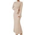 thumbnail image 2 of Women'S Long Sleeve Maxi Dress Ribbed Knit Boat Neck Bodycon Casual Dresses Going Out Outfits Color S, 2 of 9