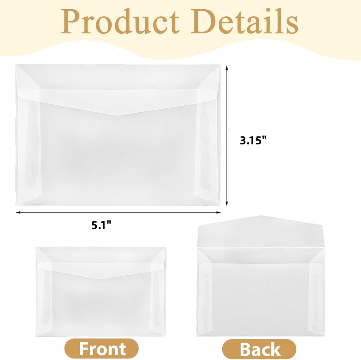 Reusable Glassine Envelopes (100-Pack),5.1x3.15 Inch Stamp Collections Sleeves,Greeting Card and Invitation Envelopes for Wedding,Birthday,Graduation Parties