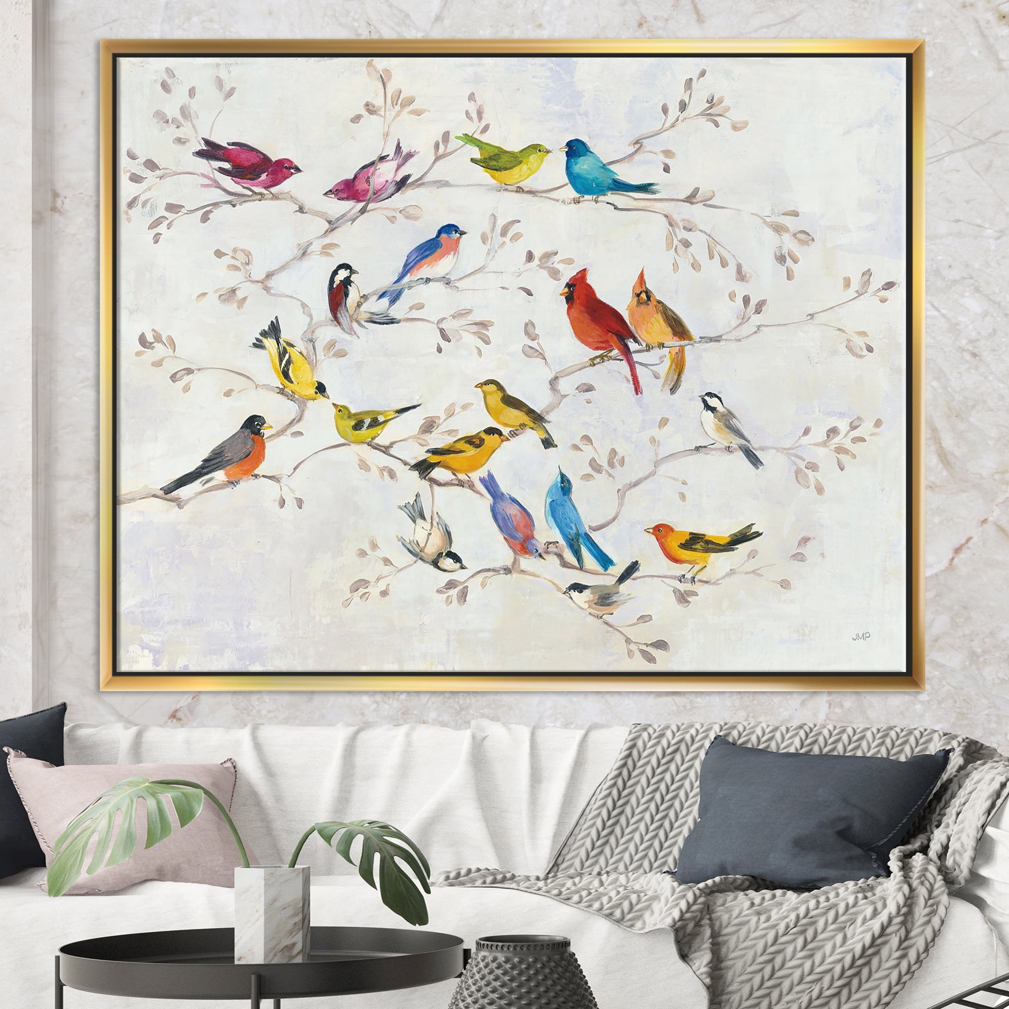 MultiColor Bird on Tree Modern Farmhouse Framed Canvas Walmart Canada