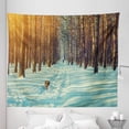 thumbnail image 1 of Winter Tapestry, Skier Running Dog in the Forest Winter Season Snow and Dead Nature, Fabric Wall Hanging Decor for Bedroom Living Room Dorm, 5 Sizes, Orange Brown Seafoam, by Ambesonne, 1 of 1