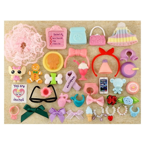 35PCS lovely Accessories Lot for Pets , Snowflake Mugs Hat Skirt Ice cream jacket Clothes Bow Collars Cake Bear Necklace Glasses Hat for lps Cat Collie Great Dane Cocker Spaniel Dachshund Dog