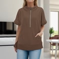 thumbnail image 2 of Xudanell Womens Clothes Fashion Half Zip Hoodie Short Sleeve Pocket Oversized Comfort Colors Sweatshirt Top Brown XL, 2 of 7