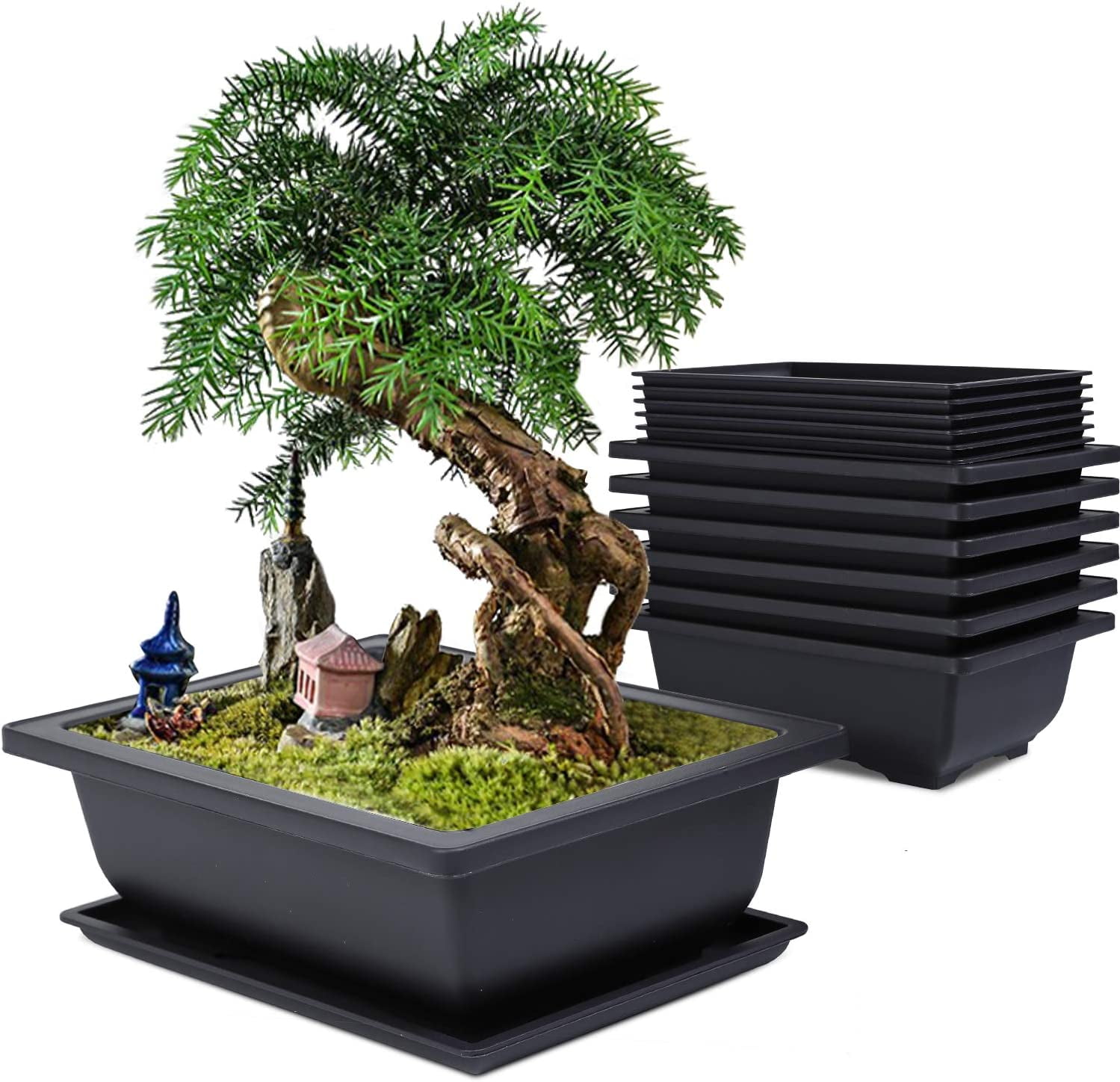 Nvzi Bonsai Training Pots, 6 Pack 9 inches Large Planters Plastic Rectangle Bonsai Plants Flower