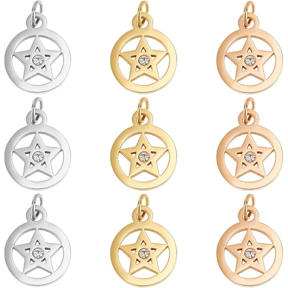 9 Pcs 3 Couleurs Breloques Pentacle Pendentifs Pentagramme Pendentifs Étoile Symbole Astrologique Collier Porte-Bonheur Breloques Astrolabe Pendentifs pour Boucles d'Oreilles Bracelet Collier Fabrication de Bijoux