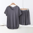 thumbnail image 2 of Plus Size Pajama Sets for Women 2 Piece Sleepwear Sets V-Neck Summer Loose Short Sleeve Top Wide Leg Shorts Home Wear Two Piece Set, 2 of 8