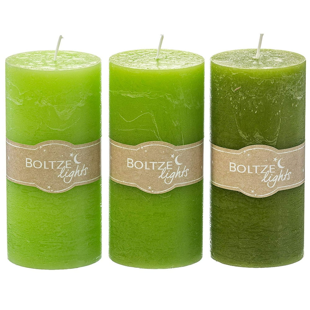 Fresh Green Pillar Candles, Set of 3, Lush Colors, Pale, Medium and