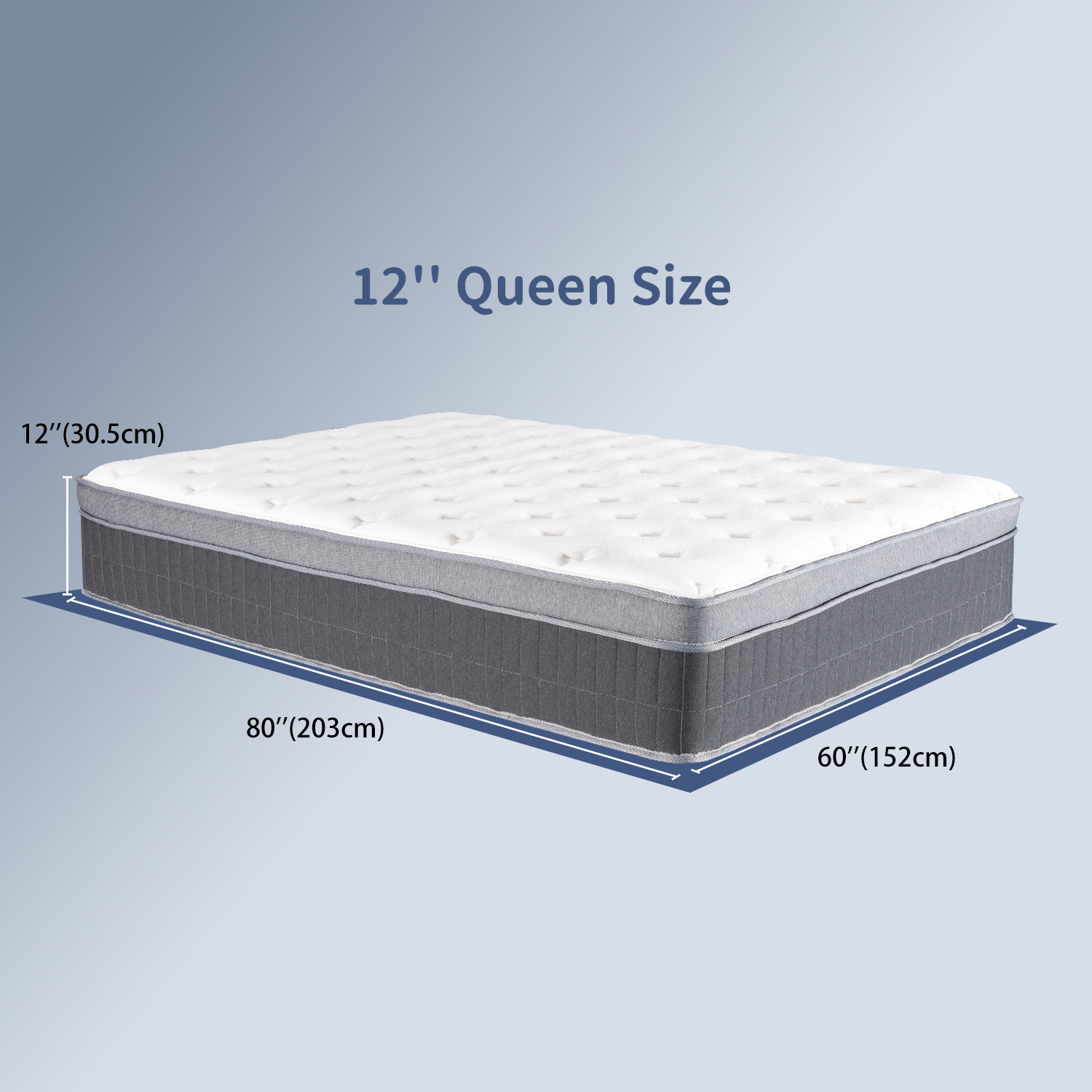 GVN Bed Pad, Mattresses, Queen Size Mattress, 12 Inch Memory Foam Hybrid Mattress with Pocketed Springs, Medium Firm Support, Gray