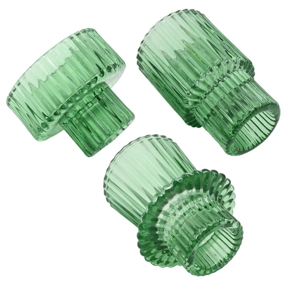 Glass Candle Holders Set of 3, Vintage Textured Reversible Candlestick Holders, Compatible with Taper, Pillar & Tea Light Candles, Decorative Table Centerpieces for Wedding, Holiday & Home Party Deco
