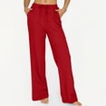 thumbnail image 3 of Women's Drawstring High Waist Pants Straight Leg Casual Trousers with Pocket for Loungewear and Travel Summer Palazzo Pants Flowy Beach Lounge Pants with Pockets, 3 of 6