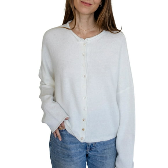WIFORNT Women's Autumn Sweater Cardigan Long Sleeve Round Neck Button Up Solid Color Knitwear