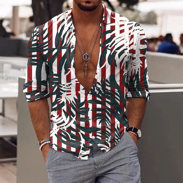 Camisa floral para hombre, camisas con estampado 3D de hojas tropicales, camisa hawaiana de moda para hombre, blusa informal de manga corta para playa, camisa con solapa para hombre y niño