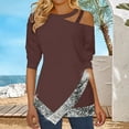 thumbnail image 2 of BLVB Womens Trendy off Shoulder Tunic Tops Sequins Splicing Long Sleeve Shirts Ladies Plus Size Going out Blouse, 2 of 5
