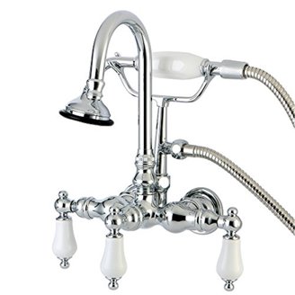 KINGSTON BRASS Vintage Wall Mount Claw Foot Tub Faucet Package – Polished Chrome With Hand Shower, Drain & Valves