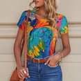 thumbnail image 4 of KLL Women 's Crew Neck Bodysuit Jumpsuits Vibrant Parrot Splash Art Print Short onesies Stretch T Shirts, 4 of 5
