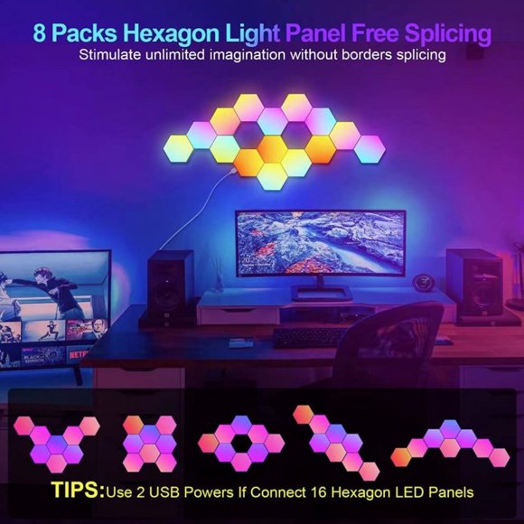 Birdeem Hex RGB LED Wall Lights Multicolour Music Sync Gaming Room Decor 6 Pack