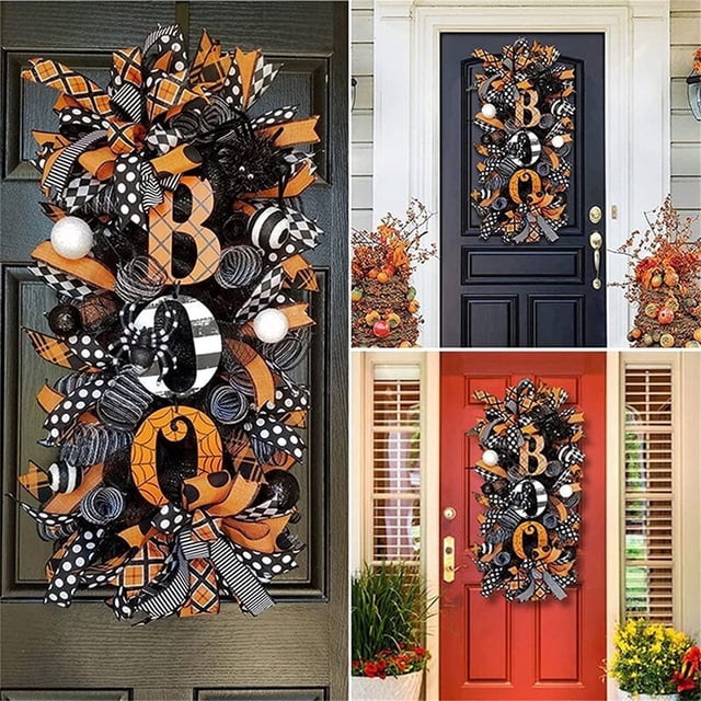 EASTIN Halloween Wreath For Front Door 50x20cm Pumpkin Fall Wreath Halloween Wreath Pumpkin Door Wreath Artificial Maple Pumpkin Wreath for Halloween Decorations