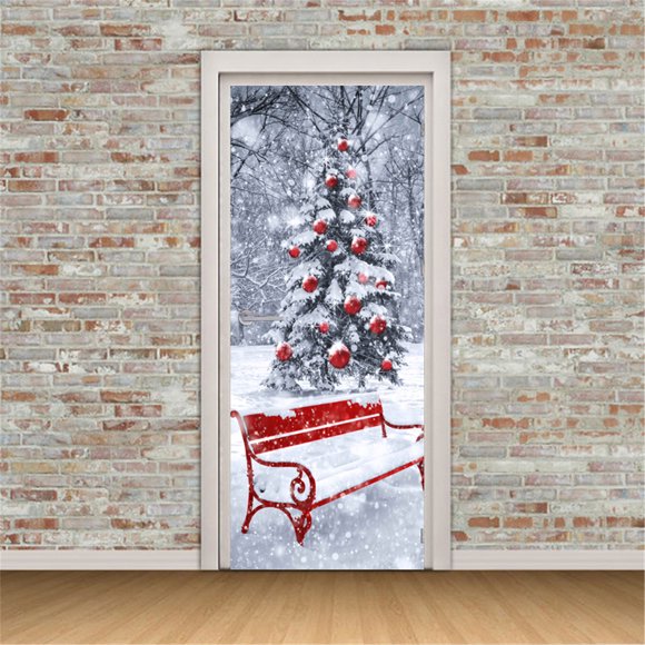 LSLJS Christmas Wall Stickers, Door Sticker Christmas Snowman 3D Sticker Door Sticker Removable, Christmas Decorations