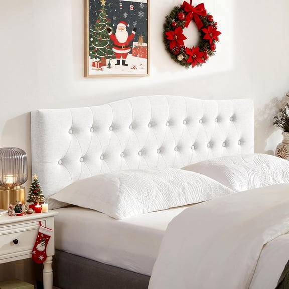 Tufted Upholstered Headboard Queen Size, Sturdy & Durable Solid Wood Bed headboard, Fabric Headboard Adjustable Height from 37” to 51”, Modern Button Diamond Design Head Board, White