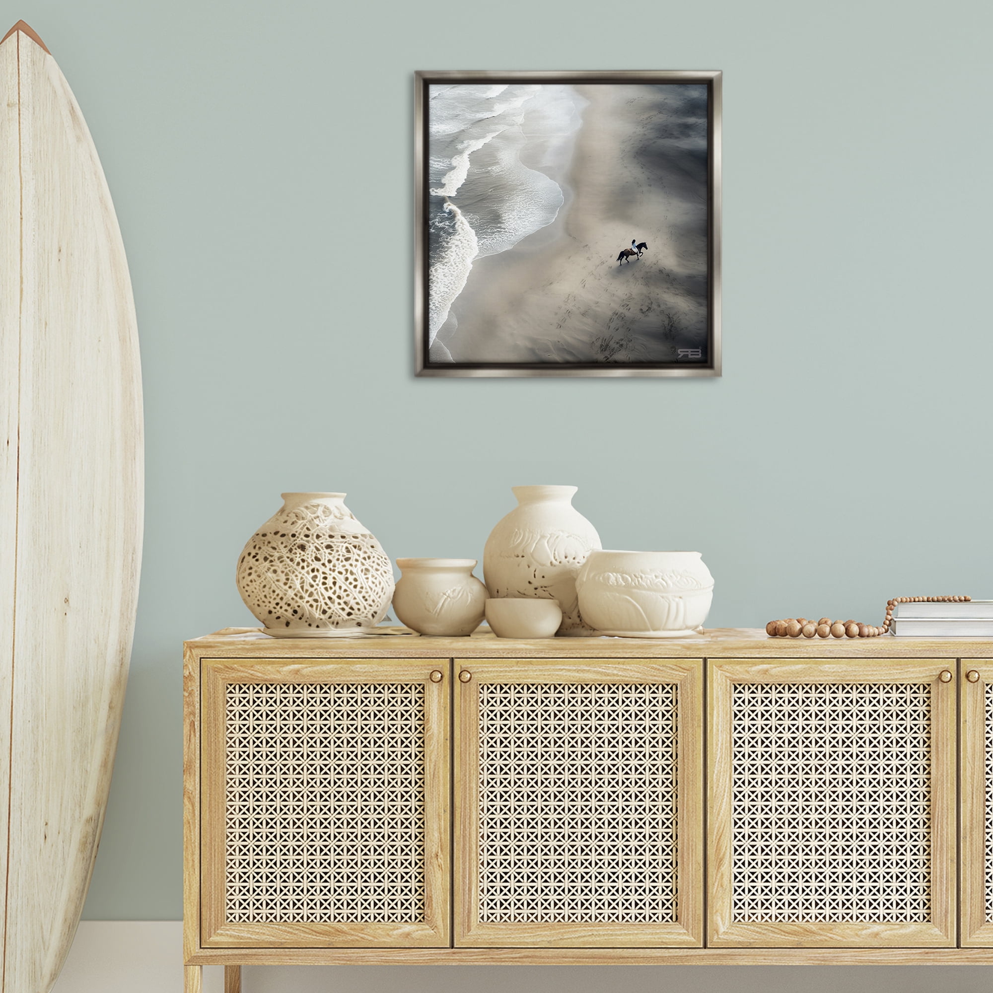 Stupell Industries Aerial Beach View Horse Nautical & Beach Painting Gray Floater Framed Canvas Art Print Wall Art, 25 x 25